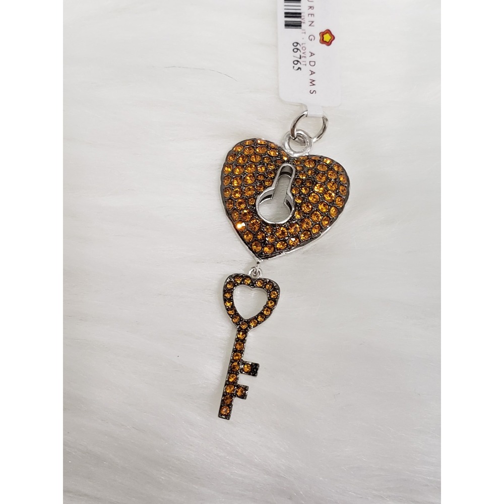 NEW LAUREN G ADAMS CHARM PENDANT amber swarovski crystal pave heart lock locket